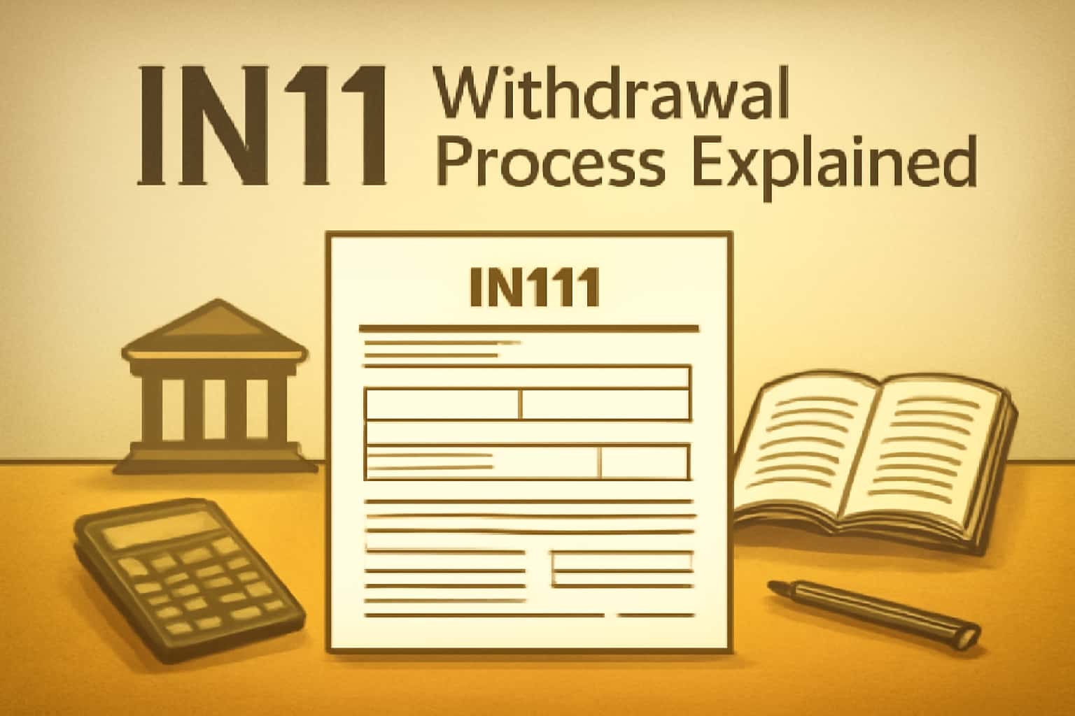 An illustrative scene depicting the IN111 withdrawal process, with the text IN111 integrated into the design.