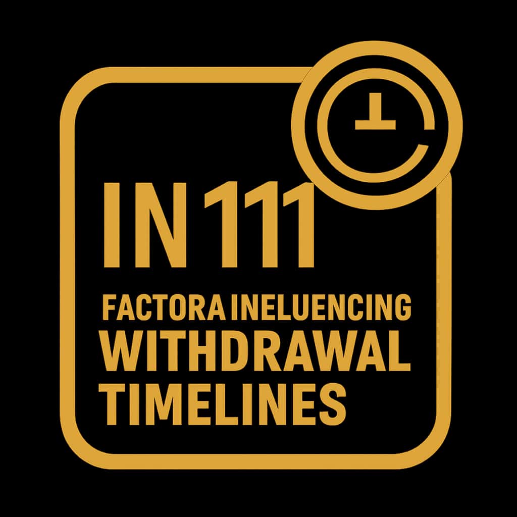 A professional badge design illustrating IN111 withdrawal factors.