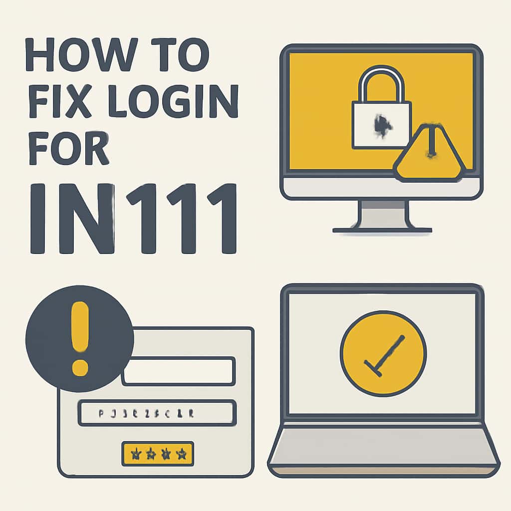 Illustration detailing common login issues and their solutions for IN111.